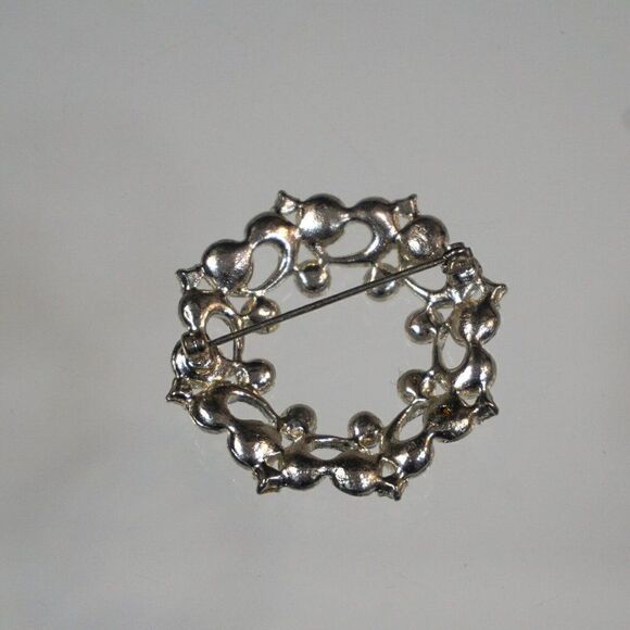 Sparkling Pink Rhinestones Brooch Silver Tone Metal 1.75 inch - Picture 4 of 6